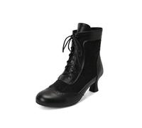 CrazycatZ Viktorianische Damen Stiefeletten, Kunstleder mit Stoffeinsatz, Schnürverschluss, Kitten Heel, in Rot, Braun, Grün (Black, Erwachsene, Damen, 38, Numerisch, EU Schuhgrößensystem, M)