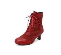 CrazycatZ Viktorianische Damen Stiefeletten, Kunstleder mit Stoffeinsatz, Schnürverschluss, Kitten Heel, in Rot, Braun, Grün (Red, Erwachsene, Damen, 38, Numerisch, EU Schuhgrößensystem, M)