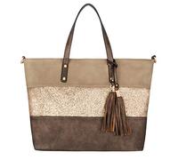 CRAZYCHIC - Damen Streifen Pailletten Handtasche - Tote Shopper Weiches PU Leder - Schultertasche Umhängetasche - Casual Multicolor Gestreift Große Kapazität - Arbeit Schule Strand Shopping - Braun
