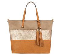 CRAZYCHIC - Damen Streifen Pailletten Handtasche - Tote Shopper Weiches PU Leder - Schultertasche Umhängetasche - Casual Multicolor Gestreift Große Kapazität - Arbeit Schule Strand Shopping - Kamel