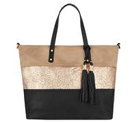 CRAZYCHIC - Damen Streifen Pailletten Handtasche - Tote Shopper Weiches PU Leder - Schultertasche Umhängetasche - Casual Multicolor Gestreift Große Kapazität - Arbeit Schule Strand Shopping - Schwarz
