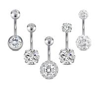Crdifu Bauchnabelpiercing Edelstahl, 14 Gauge Piercing Bauchnabel, 10mm Stab Bauchnabelpiercing Silber, Bauchnabelpiercing Set 14G, 5 Stk Bauchpiercing Stecker Kristall Glitzer Stein Bananabells Damen