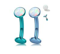 Crdifu G23 Titan Bauchnabelpiercing Flach Blau Grün, 10mm Bauchnabelpiercing Floating Synthetisch Weiß Opal Innengewinde, 14G 1,6mm Piercing Bauchnabel Flat Back Hypoallergen, Bananabell Piercing
