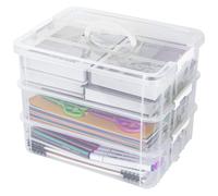 Creahaus 3-Stöckige Aufbewahrungsbox mit Deckel für Bastelarbeiten,Stapelbare Aufbewahrungsboxen für Bastelmaterial,Nähkasten,Sortierbox,Nähgarn Aufbewahrung(weiß)