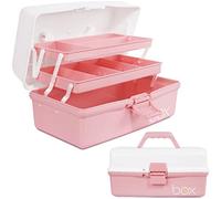 Creahaus 30,5cm 3-Regal Mehrzweck-Aufbewahrungsbox, Sortierbox, Organizer Box, Bastelbox, Nähkasten, Medizinkoffer mit 2 Regalen (Rosa Weiß)