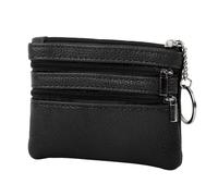 Creaher Damen Echtleder Münzbörsen Mini, Schwarz Geldbörse Münzbeutel Klein Herren Mit Schlüsselanhänger DREI Fächern Business Card