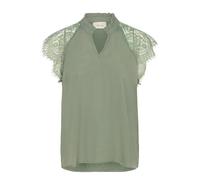 Cream Damen Women's Blouse Short Lace Sleeves V-Neck Mandarin Collar Regular Fit Bluse