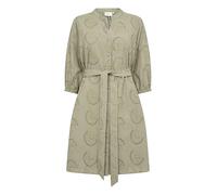 Cream Damen Women's Shirt Dress V-Notch Neck Tying Belt Mid-Thigh Length 3/4 Sleeves Kleid