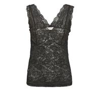 Cream Glaze Long Top Damen T-Shirt mit Spitze Elegant Oberteile Ärmelloses Tanktop Spitzentop Pitch Black L