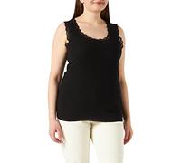 Cream Jerseytop Vanessa Damen Tanktop Ärmellose Blusentop Spitzen Rundhals Top Casual Shirt Lace Bluse XS, Pitch Black