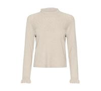 Cream Women's Blouse Knitted Long Sleeves Mock Neck Regular Fit Frill Details