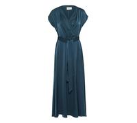 Cream Women's Maxi Dress Formal V-Neck Short Sleeves Tying Belt Ankle Length, Petrol Blue, 34