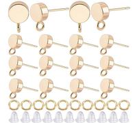 CREATCABIN 1 Box 20 Stück 18K Vergoldetes Messing Flache Runde Ohrringzubehör Ohrstecker Mit Vertikalen Schlaufen Ohrmuttern Für DIY-Schmuckherstellung, 0.4x0.3 Zoll