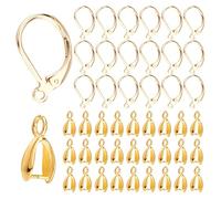 CREATCABIN 1 Box 28 Stück 24 Karat Vergoldetes Messing Französische Ohrhaken Brisuren Mit 28 Stück Quetsch-Bügelverschluss Charm-Verbindungsstücke Für DIY-Ohrringe Schmuckherstellung 15.6 x 10 mm