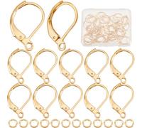 CREATCABIN 1 Box 50 Stück 24K-Vergoldete Edelstahl-Ohrbügel-Ohrringe,Französische Ohrhaken,Zubehör Mit Biegeringen Für Frauen,DIY-Schmuckherstellung,0.6x0.4 Zoll