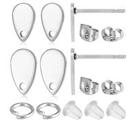 CREATCABIN 100 Stück Tropfen Ohrstecker Zubehör 2 Größen Edelstahl Ohrstecker Ohrstecker Ohrring Schlaufe Mit 100 Stück Biegeringen & Kunststoffmuttern Für DIY Ohrring Schmuckherstellung 8x5mm/10x6mm