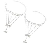 CREATCABIN 2 Stück Glitzernde Fingerlose Strasshandschuhe Mit Kettenschleifen Verstellbare Handkette Schmuck Für Braut Hochzeit Kristallhandschuh Silbernes Armband Ring Integrierte Kette Für Frauen