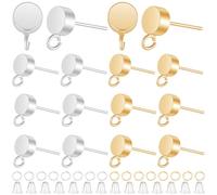 CREATCABIN 20 Stück Flache Runde Ohrstecker Mit Öse 925 Ohrstecker Aus Sterlingsilber Und 18K Vergoldetem Messing Mit Biegeringen Und Ohrmuttern Für DIY Schmuckherstellung 9x6mm