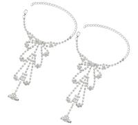 CREATCABIN 2Stück Glitzernde Fingerlose Strasshandschuhe Mit Kette Blumentyp Verstellbare Brauthandkette Schmuckzubehör Silbernes Armband Ring Integrierte Kette Für Frauen Hochzeit Abschlussball Party