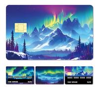CREATCABIN 4 Stück Kreditkarten/Debitkartenaufkleber Mit Wald Aurora Motiv Kreditkartendekor Wasserdicht Entfernbar Bankkartenschutz RFID Blockierender Aufkleber Für Kreditkarteninhaber 5.4x8.6cm