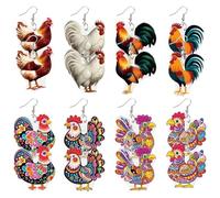 CREATCABIN 8 Paar/Stile Hühner Acryl Ohrringe Bauernhof Hühner Ohrringe Für Frauen Tier Hahn Tropfen Ohrring Charms Henne Küken Acryl Schmuck Ohrringe Für Damen Tier Team Party Geschenk