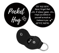 CREATCABIN Pocket Hug Token Heart Pattern Long Distance Relationship Andenken-Schlüsselanhänger Edelstahl Doppelseitig PU-Leder Schlüsselanhänger Geschenk Für Sohn Familie (Schwarz)-An Meinen Sohn 3cm