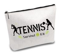 CREATCABIN Tennis-Survival-Kit-Tasche,Tennis-Make-Up-Tasche,Polycotton,Kosmetik-Mehrzwecktaschen Mit Reißverschluss,Sport,Arbeit,Reisen,Canvas-Beutel Für Tennisteam,Lehrer,Frauen,Studenten 18x25cm