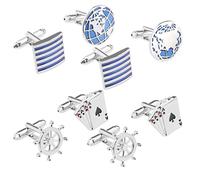 Create idea 4 Paar Herren-Manschettenknöpfe klassische Hemd-Manschettenknöpfe Poker & gestreift & Weltkarte & Ruder Manschettenknöpfe für Männer Vater Bräutigam Kleidung Dekoration Zubehör,