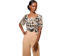 Print-Shirt CREATION L "Druck-Shirt", Damen, Gr. 48, schwarz (ecru, schwarz, bedruckt), 95% Polyester, 5% Elasthan, bedruckt, gemustert, mehrfarbig, eckiger Ausschnitt, Shirts (11053007-48) ecru, schw