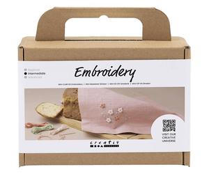 Creativ Company DIY Sets Sticken & Nadelstanzen Mini Kreativ Set Sticken, Staubrosé, Stoffserviette, Kreativ Box