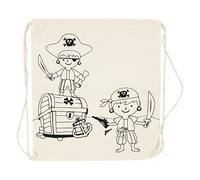 CREATIV DISCOUNT Kordelzug-Beutel aus Baumwolle, bedruckt zum Ausmalen, Größe 37 x 41 cm (Hellnatur, Motiv Piraten)