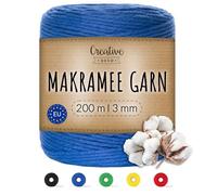 Creative Deco 200m Blau Makramee Garn 3mm | 656 Fuß | 15-lagig Schnur | Baumwollgarn Baumwoll Kordel Große Rolle Naturliche Stark | Macrame Cord 3mm für Basteln, DIY, Handwerk & Boho Deko
