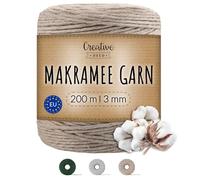 Creative Deco 200m Dunkel-Beige Makramee Garn 3mm | 656 Fuß | 15-lagig Schnur | Baumwollgarn Baumwoll Kordel Große Rolle Naturliche Stark | Macrame Cord 3mm für Basteln, DIY, Handwerk & Boho Deko