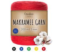 Creative Deco 200m Rot Makramee Garn 3mm | 656 Fuß | 15-lagig Schnur | Baumwollgarn Baumwoll Kordel Große Rolle Naturliche Stark | Macrame Cord 3mm für Basteln, DIY, Handwerk & Boho Deko