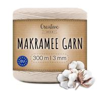 Creative Deco 300m Beige Makramee Garn 3mm | 985 Fuß | 15-lagig Schnur | Baumwollgarn Baumwoll Kordel Große Rolle Naturliche Stark | Macrame Cord 3mm für Basteln, DIY, Handwerk & Boho Deko