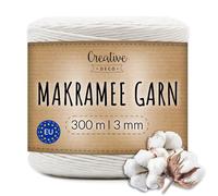 Creative Deco 300m Makramee Garn 3mm Weiß | 985 Fuß | 12-lagig Schnur | Baumwollgarn Baumwoll Kordel Große Rolle Naturliche Stark | Macrame Cord 3mm für Basteln, DIY, Handwerk & Boho Deko
