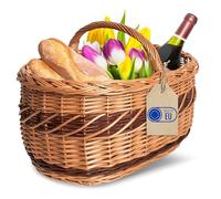 Creative Home Große Picknickkorb Weidenkorb mit Henkel Einkaufskorb | 52 x 35 x 36 cm (+/- 1 cm) | Groß, Leicht | Zweifarbig | Handgeflochten | Autokorb Universell, Deko