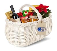 Creative Home Weiße Große Picknickkorb Weidenkorb mit Henkel Einkaufskorb Autokorb | 45 x 32 x 34 cm (+/- 1 cm) | Groß und Leicht | Handgeflochten | Universell und Langlebig Osterkörbchen Geflochten