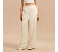 Cremefarbene Satin Culotte-Schlafhose - Muster Loungehose elegante Homewear Hochzeitsartikel