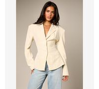 Cremefarbener Blazer mit Kragen und Raffung, mit Knopfverschluss und taillierter Passform für das Büro, Business-Lässig