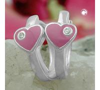 Creole 12x2mm Klappscharnier Herz rosa lackiert mit Zirkonia Silber 925