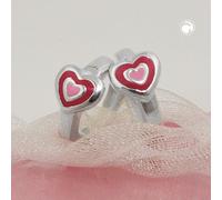 Creole 12x2mm Klappscharnier Herz zweifarbig pink-lackiert, Silber 925
