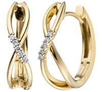 Creolen 585 Gold Gelbgold 10 Diamanten Brillanten 0,06ct. Ohrringe Goldohrringe
