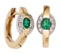 Creolen 585 Gold Gelbgold bicolor 16 Diamanten 2 Smaragde grün Ohrringe