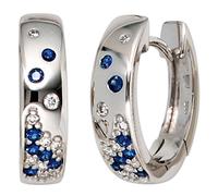 Creolen 585 Gold Weißgold 18 Diamanten Brillanten 14 Safire blau Ohrringe