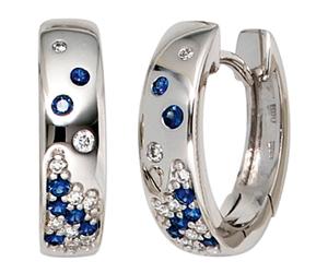 Creolen 585 Gold Weißgold 18 Diamanten Brillanten 14 Safire blau Ohrringe