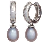 Creolen 585 Gold Weißgold 2 Süßwasser Perlen grau Ohrringe Perlenohrringe