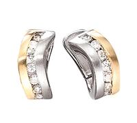 Creolen 585 Gold Weißgold Gelbgold bicolor matt 16 Diamanten Brillanten Ohrringe