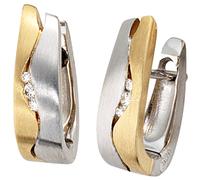 Creolen 585 Gold Weißgold Gelbgold bicolor matt 6 Diamanten Brillanten Ohrringe