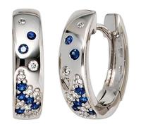 Creolen 585 Weißgold 18 Diamanten Brillanten 14 Saphire blau Ohrringe